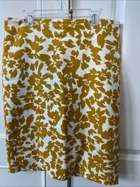 LOFT White and Mustard Floral Pencil Skirt